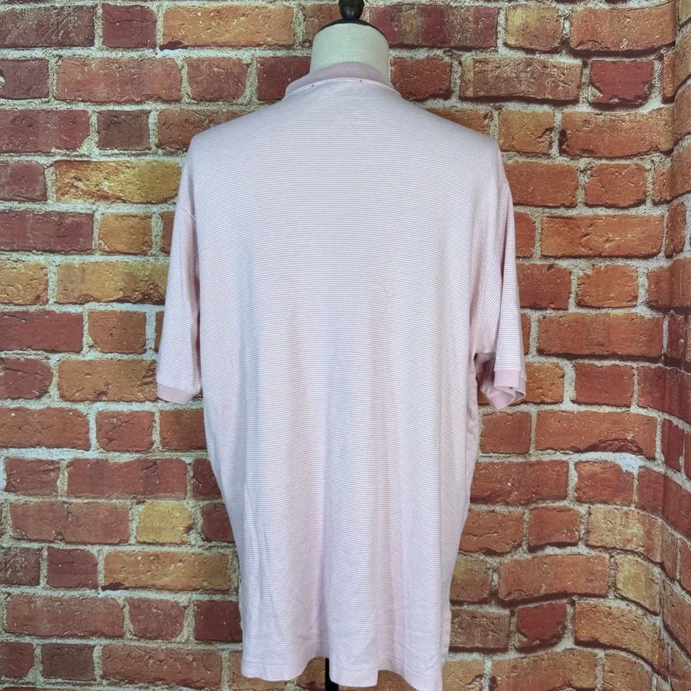 Polo Ralph Lauren Vintage Pink Striped Short Sleeve Polo Shirt Mens XL‎ Preppy
